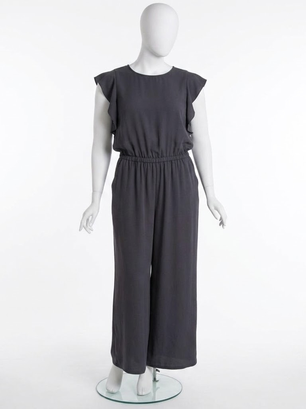 ​Wilfred Aritzia Fleurette Ruffle Open-Back Wide-Leg Jumpsuit Medium Dark Grey